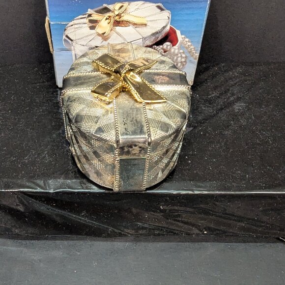 Godinger Silver Art Silver Plated 3" Oval Jewelry Box w/ Goldtone Bow New in Box - Picture 4 of 9